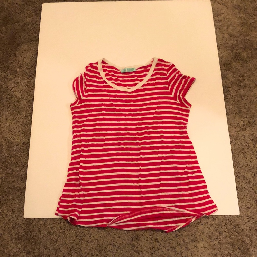 Women’s Short Sleeved T-Shirt, Red & White Striped, Chris & Carol, Size Large